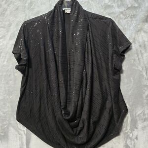 Vamp Black Plunging V-Neck Ruched Short Sleeve Blouse Top 2X Gothic Fairy Witchy